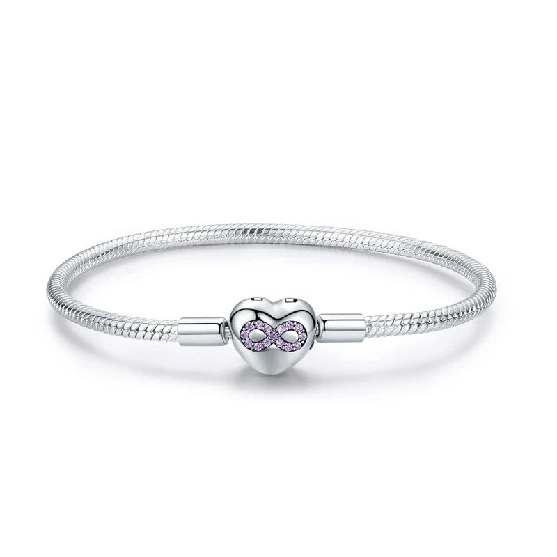 925 Sterling Silver Zircon Rose Buckle Bracelet Snake Chain for Women Bead Charm DIY Chic Jewelry Gift BSB096