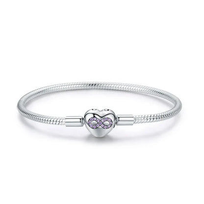 925 Sterling Silver Zircon Rose Buckle Bracelet Snake Chain for Women Bead Charm DIY Chic Jewelry Gift BSB096