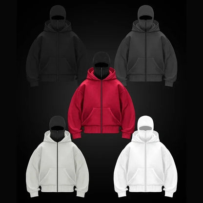 Men Zip Hoodie Winter Warm Casual Sweatshirt Y2K with Hooded Face Mask Zipper Design Sports Jacket Outdoor Activities