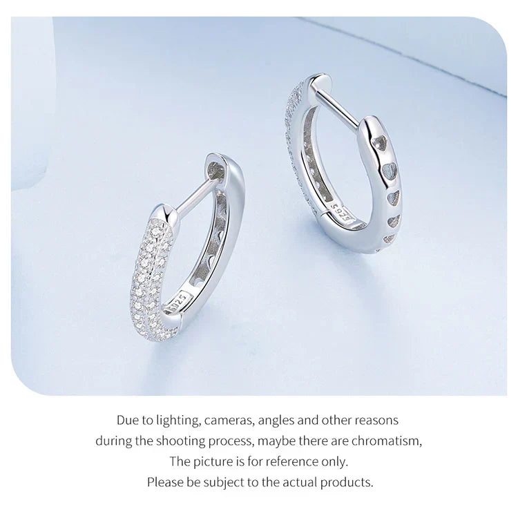 925 Sterling Silver European Simple CZ Ear Buckles Heart Hoop Earrings for Women Wedding Gift Minimalism Jewelry E737