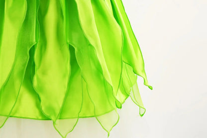 Kids Girl Cosplay Bell Costume Halloween Role Playing Green Dress Fancy Fairy Princess Cosplay Birthday Party Dresses Knee Lengt