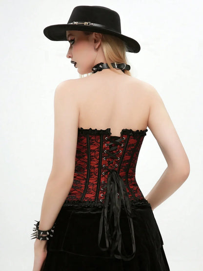 Sexy Gothic Corset Top Overbust Corselet Women Bustiers and Corsets Modeling Strap Lace Up Boned Tummy Control Halloween Costume