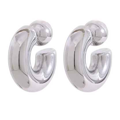 Stainless Steel C Shape Round Chunky Unusual Earrings Jewelry Waterproof Metal Texture Attractive Women Accessories Gift