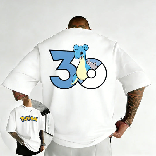 30th Anniversary Lapras Printed T-shirt Summer New Men's and Women's Trendy Large Loose Casual Y2K Short Sleeve Top