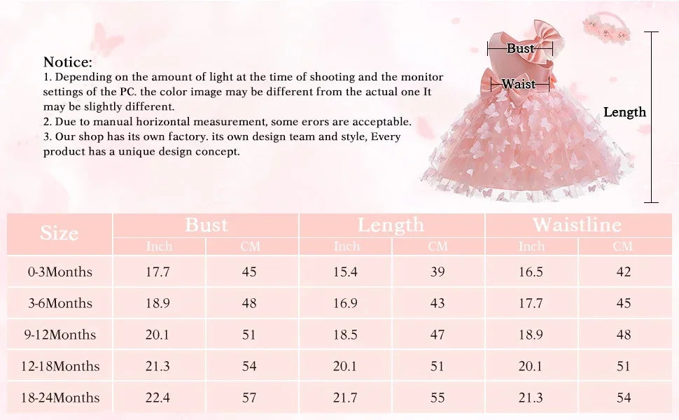 Vestido Borboleta Branco e Rosa de Verão para Meninas Vestido de Noiva de Tule Roupa de Batizado Roupa de Bebê Menina 1º Aniversário