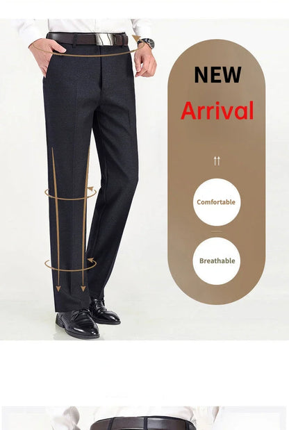 Men's Business Casual Pants Lightweight Summer Thin Autumn Thick Gentle Trousers Male Brand Fashion Suit Pant Solid Black Grey