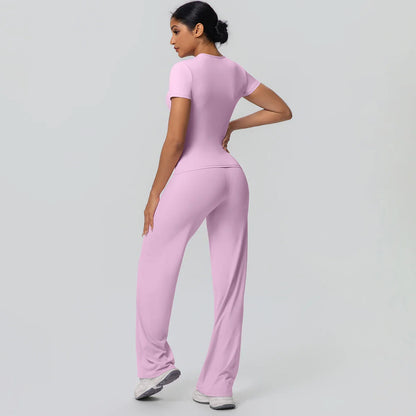 Fitness Sports Workout Yoga Set for Women Naked Feel Slim Casual Workout Top T-Shirt Quick Drying Push Up Running Pants Yoga Set
