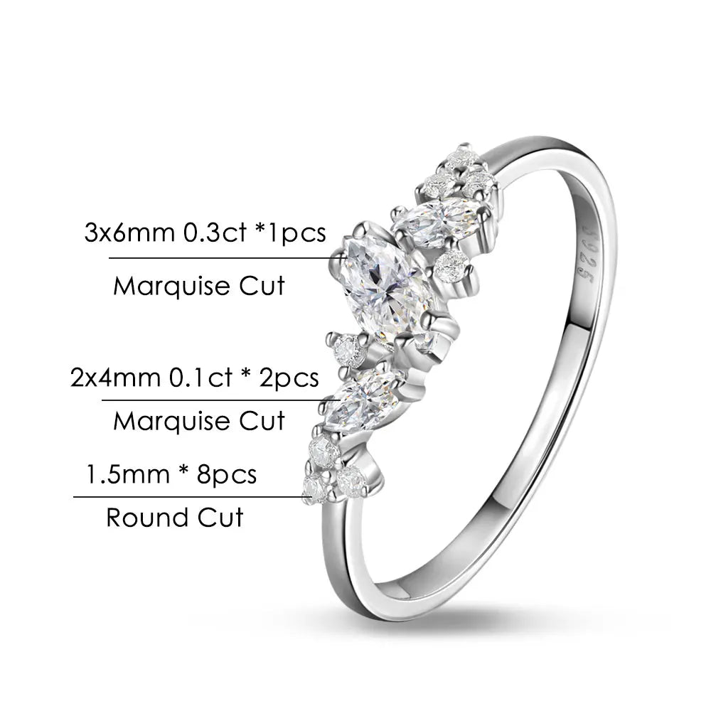 D VVS1 Marquise Cut Moissanite Wedding Rings for Women s925 Sterling Silver 18k White Gold Plated Eternity Band Gift
