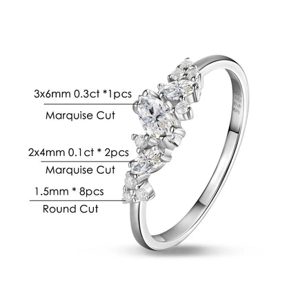 D VVS1 Marquise Cut Moissanite Wedding Rings for Women s925 Sterling Silver 18k White Gold Plated Eternity Band Gift