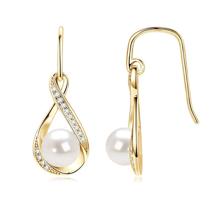 Moissanite Natural Freshwater Pearl Infinity Pendant Necklace & Earrings Sets for Women 925 Sterling Silver Wedding Jewelry Set