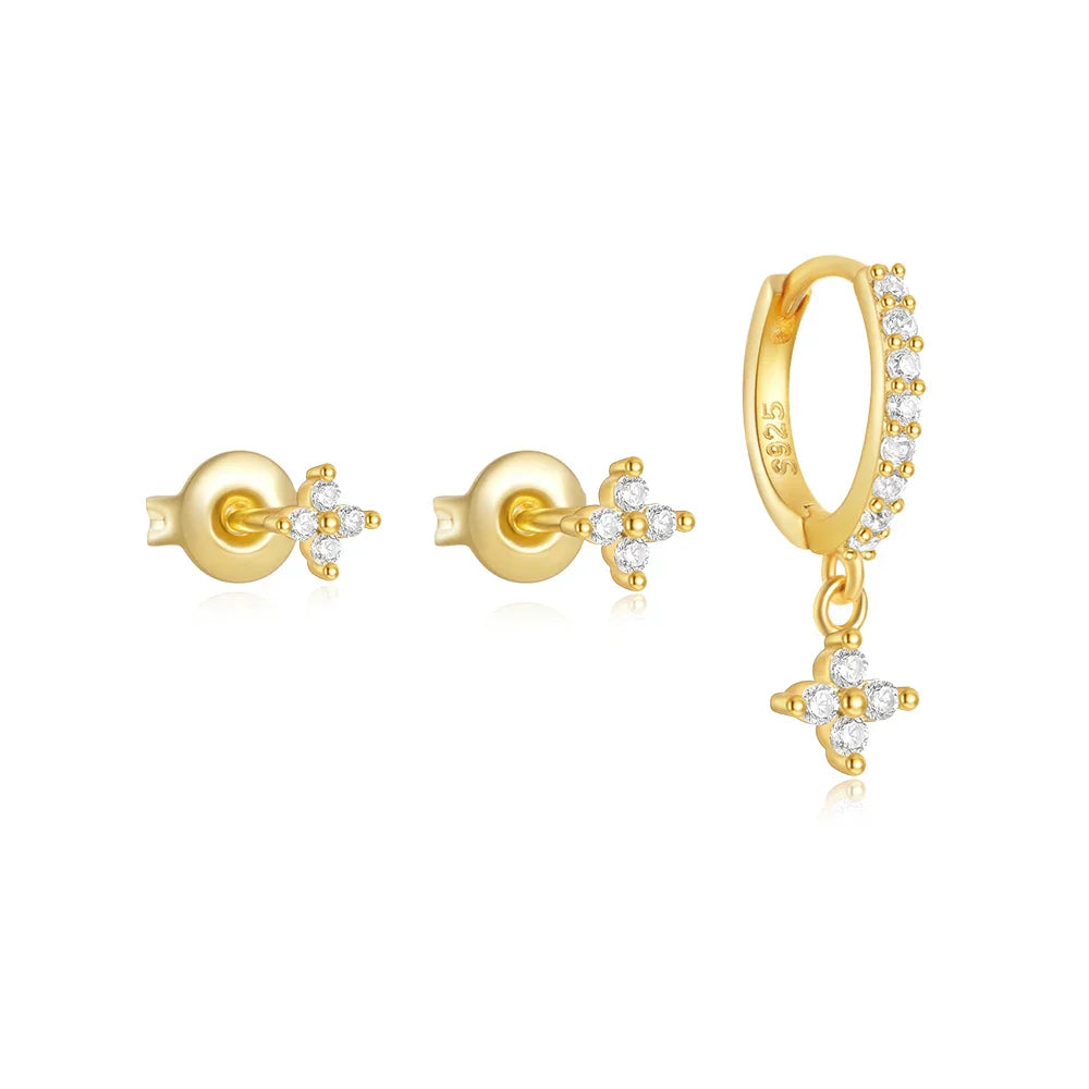CANNER Set Double Layer Smooth Classic Hoop Earrings For Women 925 Sterling Silver Ins Flower Color Zircon Earrings Fine Jewelry