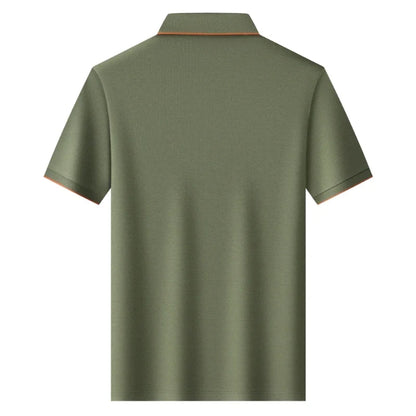 Men's Silk Zipper Polo Shirt Short Sleeve Mulberry T-Shirt Metal Zipper, Stand Collar Luxury Casual Summer Top Cotton&Linen Tee