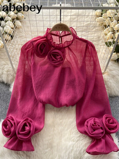 Ruffle Chiffon Blouse Summer Women Lantern Sleeve Fashion Slim Loose Vacation Ladies Y2K Casual Chic Tops