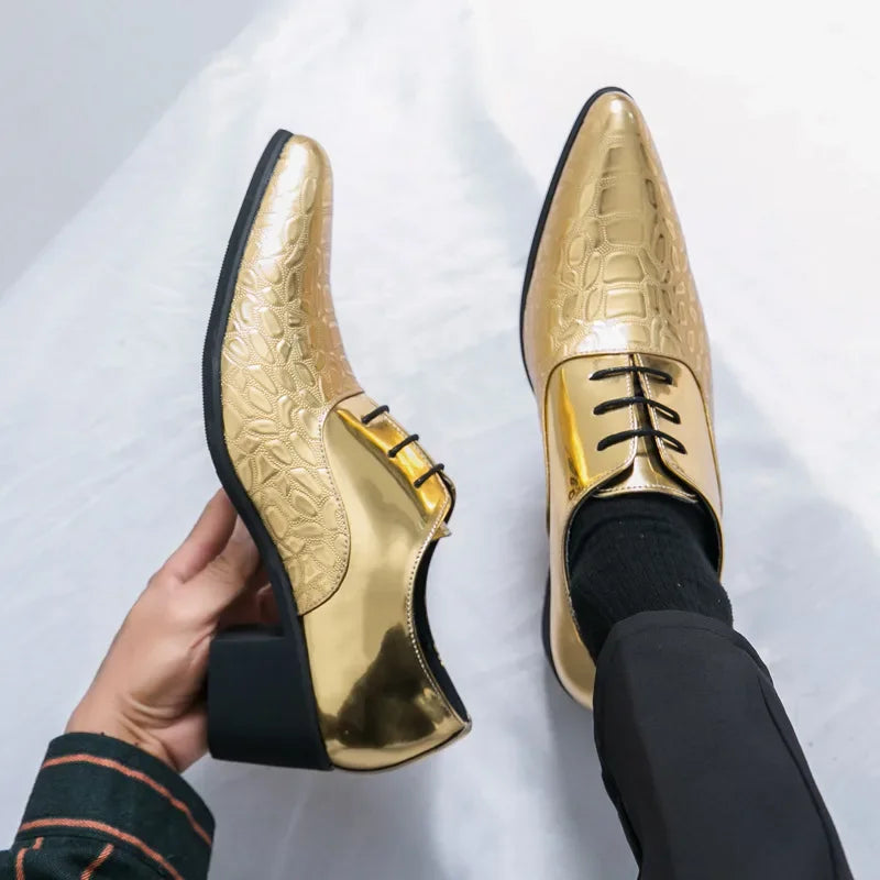Luxury Wedding Dress Men High Heel Shoes Design Blue Man Patent Leather Shoes Party Men Pointed Toe Formal Shoes Zapatos Oxfords