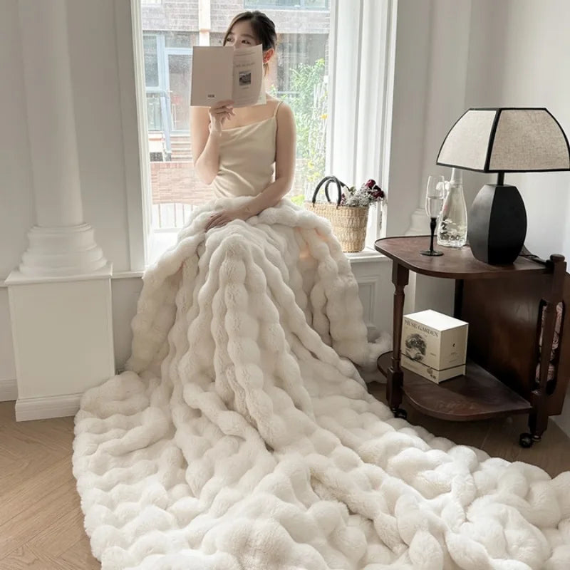 2025 new solid color imitation rabbit plush milk plush thickened thermal leisure home blanket office nap blanket, no pillowcase.