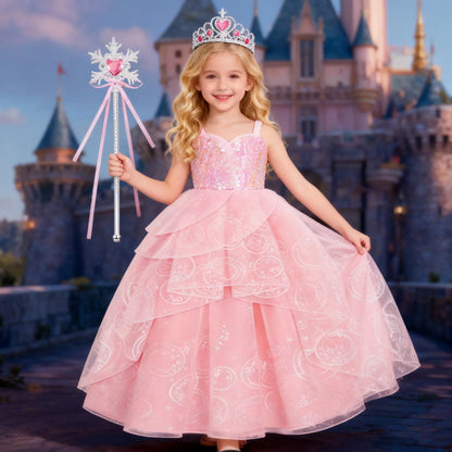Children Pink Witch Dress Wicked Glinda Elphaba Clothes Cosplay Costume Girls Halloween Costume Kids Good Witch Princess Dresses