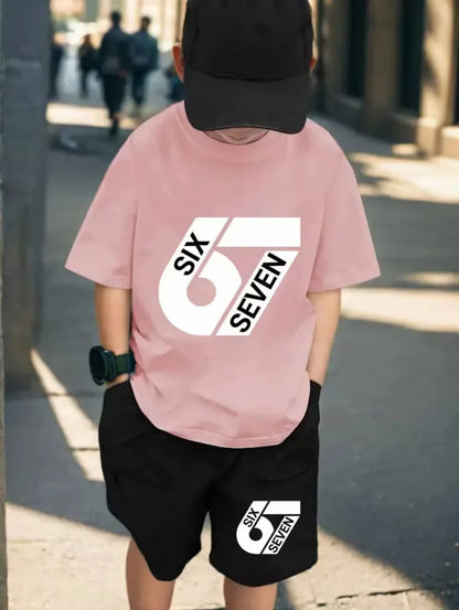 New Cool 67 Funny 3D Print Kids T-Shirt Shorts Set Fashion Children's Clothes Casual Boy Girl Short Sleeve Shorts Football Sets