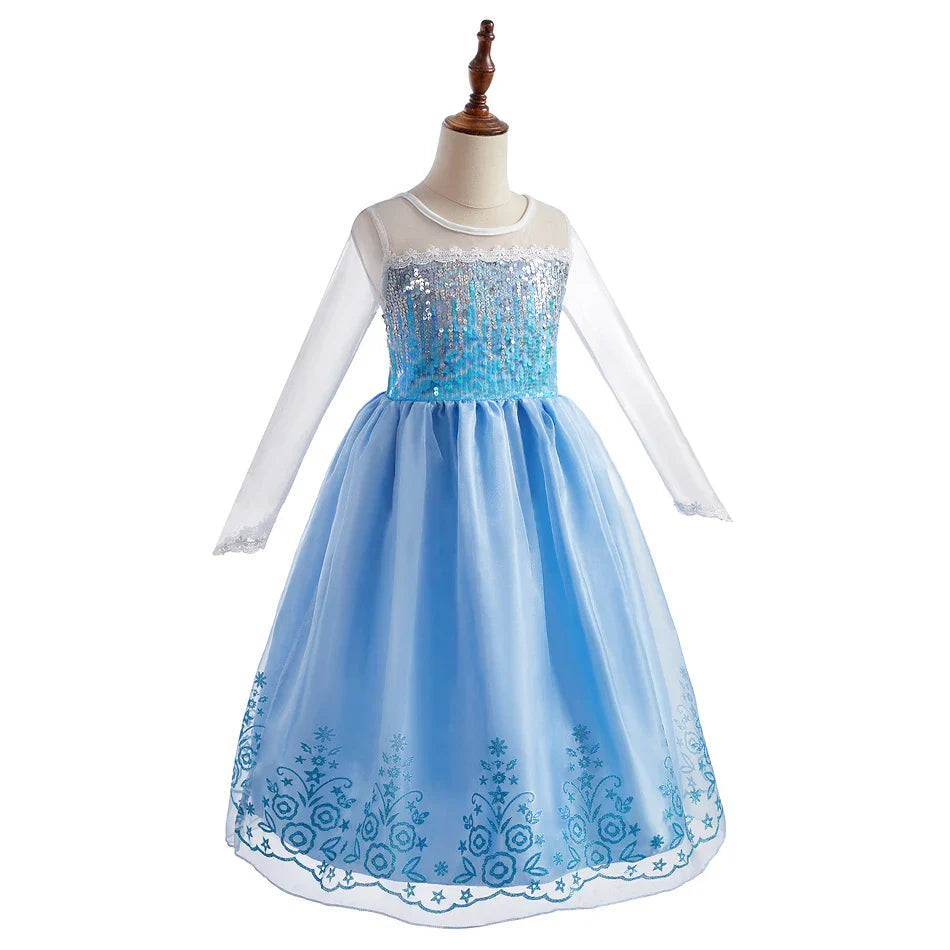 2025 Kid Elsa Anna Costume Girl Birthday Floral Dress Children Snow Queen Performance Fantasy Princess Evening Halloween Costume