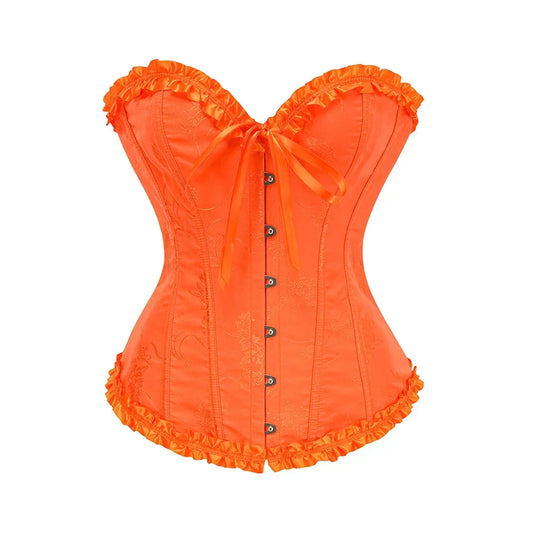 Women Steampunk Corset Top Gothic Vintage Brocade Overbust Bustier Body Shaper Goth Corselet Yellow Orange Lace Up Korsett