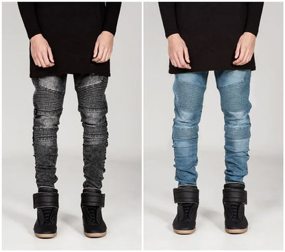 Streetwear Men Skinny Biker Jeans homme Men's fashion Motorcycle Moto Hip hop Denim Pants Joggers Runway men's Elastic JEANS