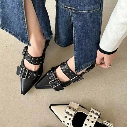 French Style Pointed Toe Mary Jane Shoes Retro Medium Thick Heel Shoes for Women with Skirts and Small Leather Shoes