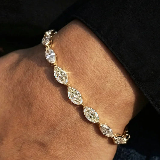 0.3carat Marquise Cut Moissanite Wedding Bracelet for Women 925 Silver East West Half Set Bezel Lab Diamond Tennis Bracelets