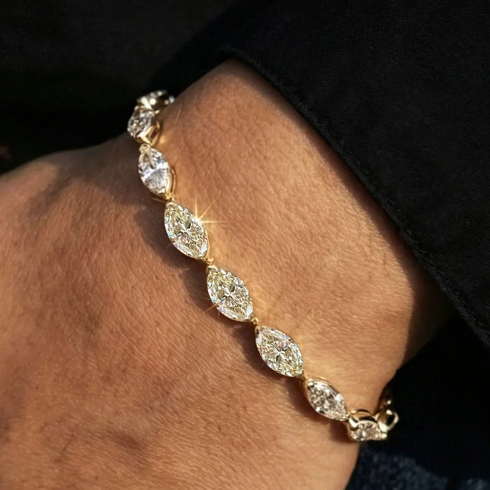 0.3carat Marquise Cut Moissanite Wedding Bracelet for Women 925 Silver East West Half Set Bezel Lab Diamond Tennis Bracelets