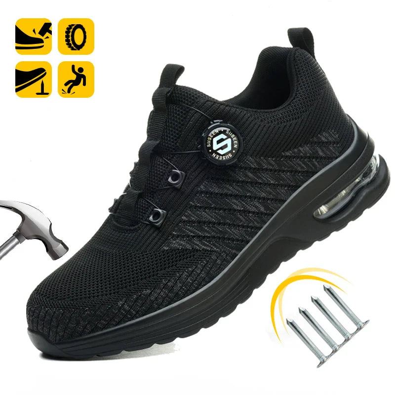 New Men's Rotary Buckle Safety Shoes Anti-Impact Anti-Piercing Lightweight Work Boots Fashion Sporty Design for Outdoor Pro