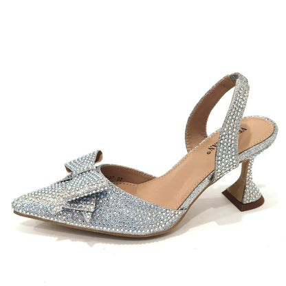 2022 Fashion Womens Dress Shoes Open Toe Ladies Sandals with Heels Latest African Women Wedding Shoes Decorated with Rhinestone