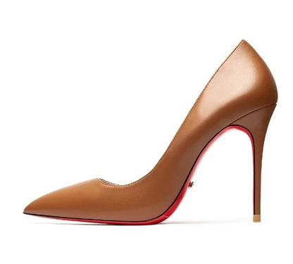 12CM Brown Patent Leather Pumps Women Red Bottom Heels Elegant High Heeled Stilettos Evening Shoe for Party