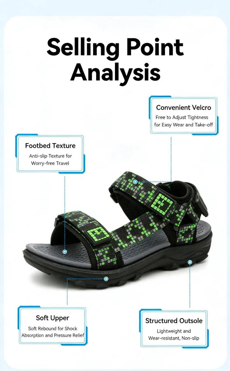 Boys Adjustable Hook Loop Sandals Non-Slip Wear-Resistant Breathable Soft Sole Casual Outdoor Beach Sports Shoes for Kids