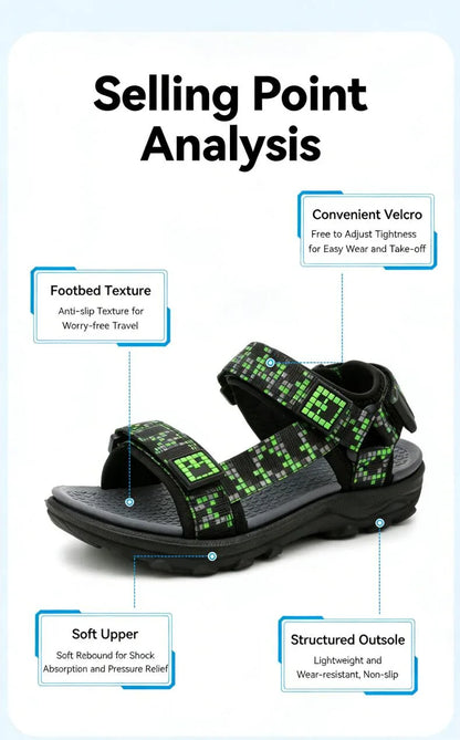 Boys Adjustable Hook Loop Sandals Non-Slip Wear-Resistant Breathable Soft Sole Casual Outdoor Beach Sports Shoes for Kids