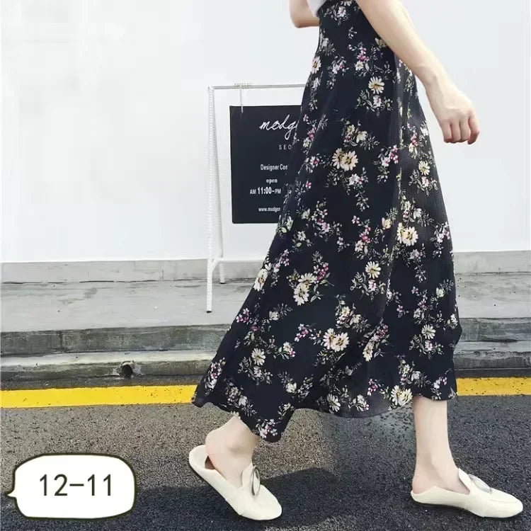 Wrap Skirts Women Casual Chiffon Tie-Waist Ruffle Wide Leg Loose Floral Skirts String Belt One Piece Wrap Beach Skirts