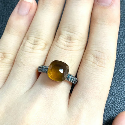 10.6mm Elegant Blue Topaz Zircon Ring Dual Tone Black Gun & Rose Gold 30 Colors Candy Crystal Jewelry Gift for Women