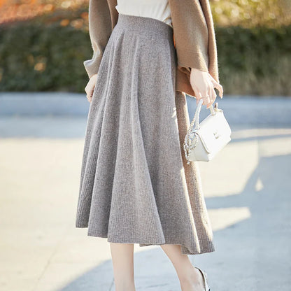Autumn And Winter High Waist 100% Pure Wool Skirt Female Slim Long Knitted Wool Skirt Loose Wearing A-Line Skirt