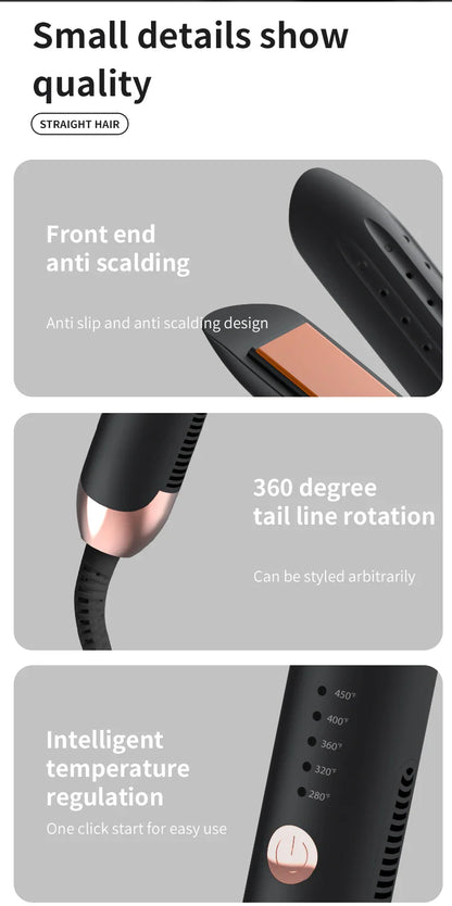 Professional 2-in-1 Hair Styler Curling Wand Straightener Negative lon Ceramic Plates Adjustable Temperature Salon Home