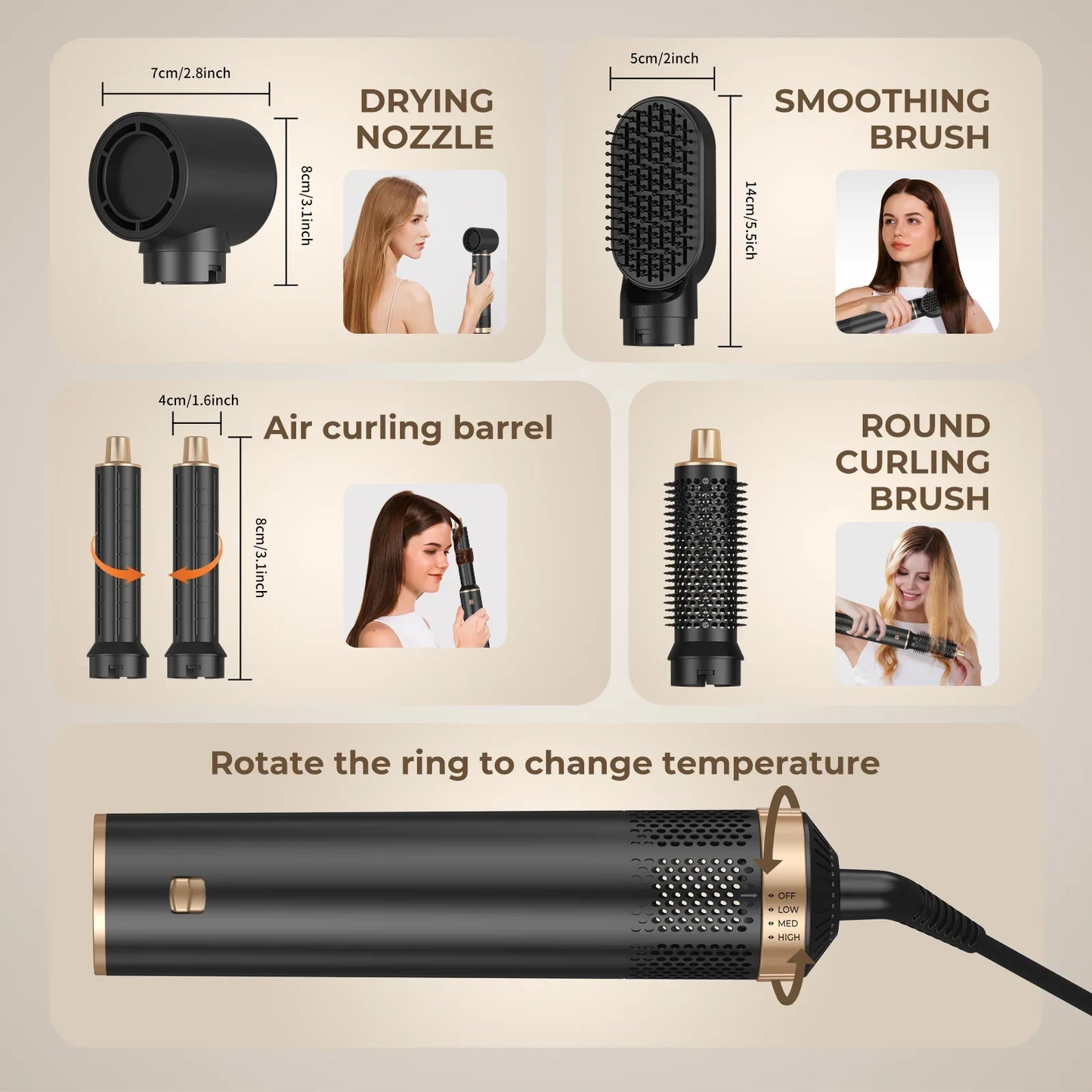 Hair Dryer 5 in 1 Electric Comb Negative Ion Straightener Comb Curling Iron Detachable Multifunctional Heating Brush Hair Dryer