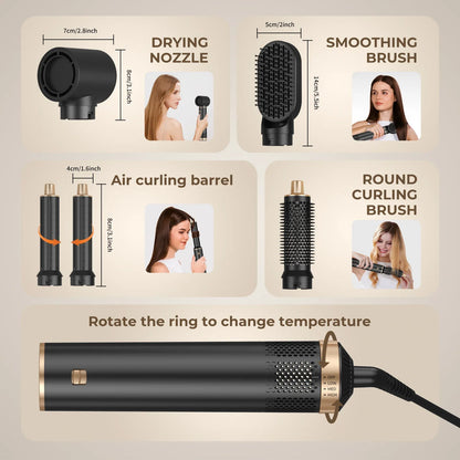 Hair Dryer 5 in 1 Electric Comb Negative Ion Straightener Comb Curling Iron Detachable Multifunctional Heating Brush Hair Dryer