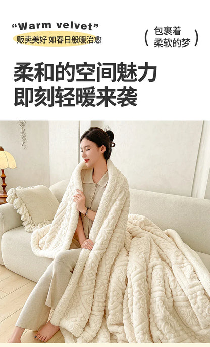 Ultra Soft Double Layer Fleece Blanket for Bed Thickened Cozy Velvet Warmth Blanket Autumn Winter Plush Blankets for Sofa Nap