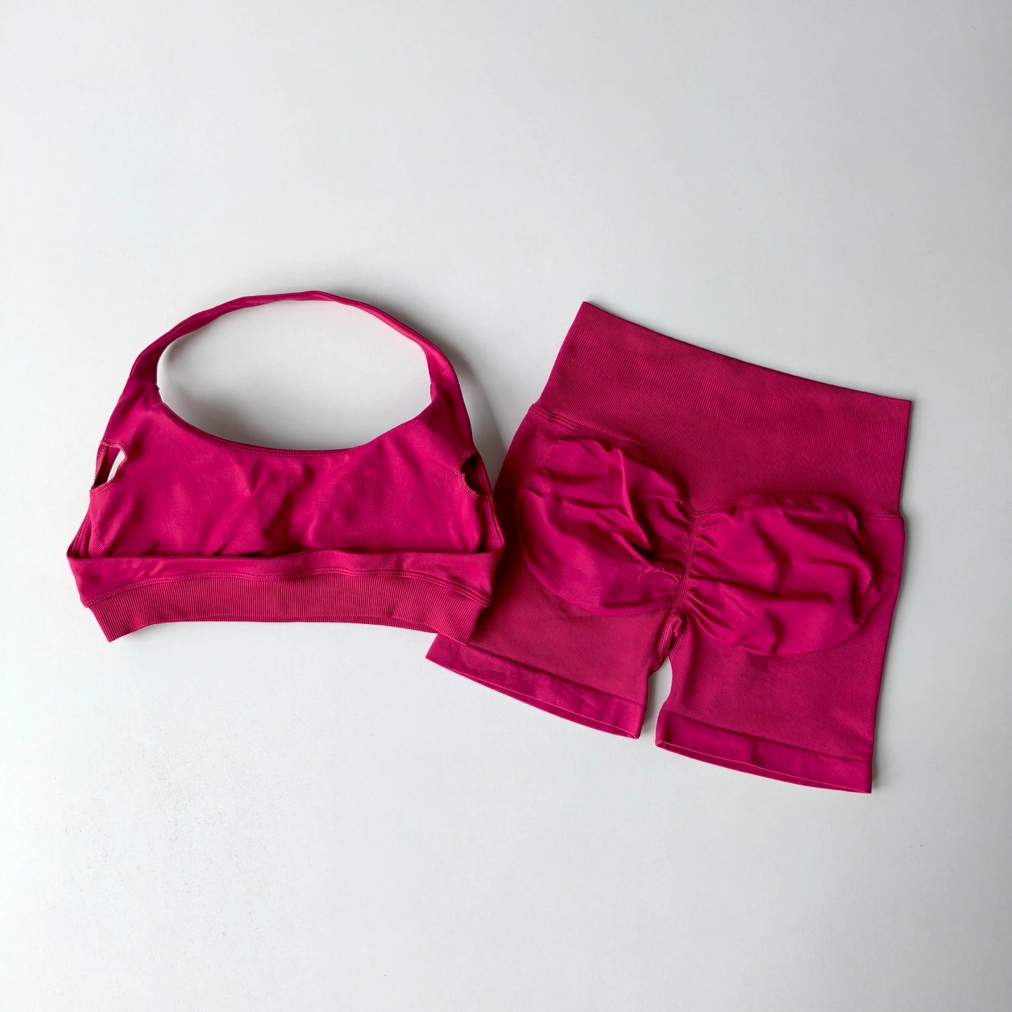 Sexy Halter Neck Beautiful Back High Waist Peach Sports Bras Shorts Suit Pilates Gathering Yoga Vest Training Fitness Bra Sets