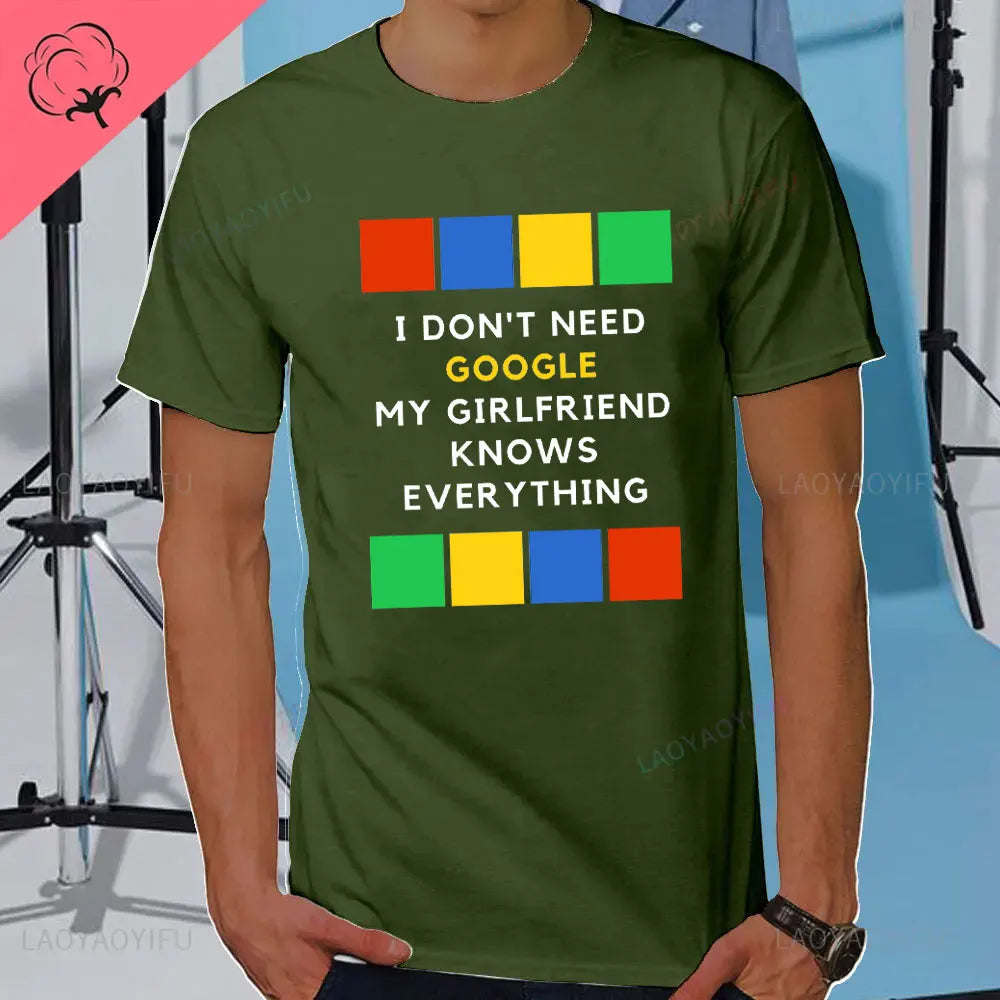 I DON'T NEED GOOGLE MY WIFE KNOWS EVERYTHING MALE ADULTS T SHIRT  GIFT FUNNY Short Sleeves for Men in Summer Fashion tops