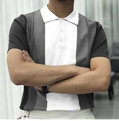 Summer Men's Clothing Luxury Knit Short Sleeve Polo Shirt Retro Button-down Patchwork Popular Fashion Business Leisure Knitwear