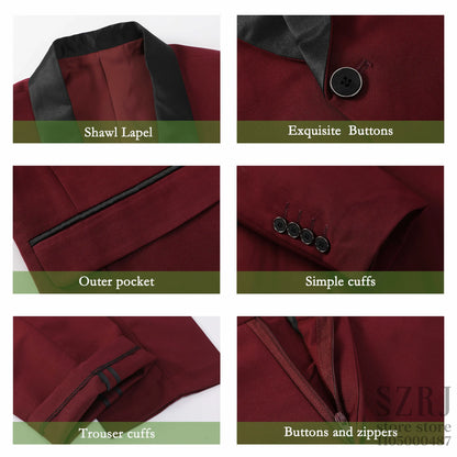 Men'S 4pcs Tuxedo Suit: Jacket, Vest, Dress Pants &Pocket Square