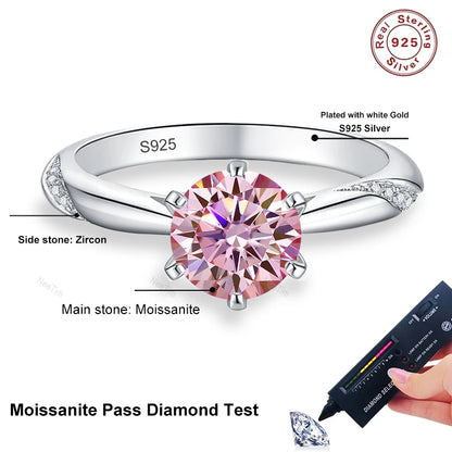 0.5ct 1ct 2ct Blue Pink Grey Moissanite Rings Gifts for Women 925 Sterling Silver Wedding Band Women's Ring Woman Rings