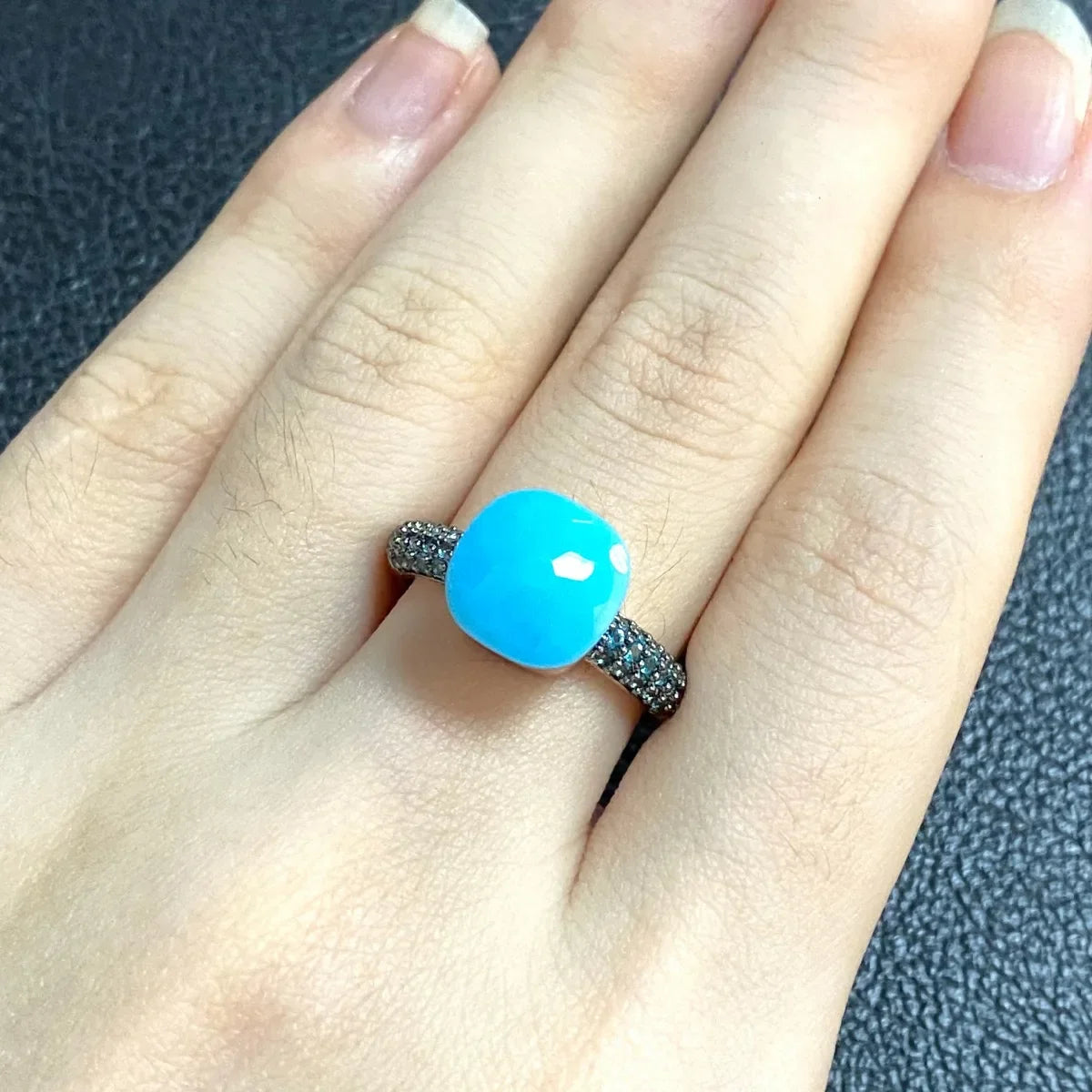 10.6mm Elegant Blue Topaz Zircon Ring Dual Tone Black Gun & Rose Gold 30 Colors Candy Crystal Jewelry Gift for Women