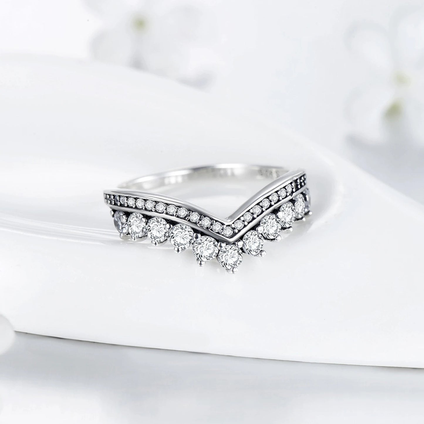 Fashion 100% Real 925 Sterling Zircon Crown Finger Ring Classic Stackable Silver Jewelry For Women Wedding Christmas Gift