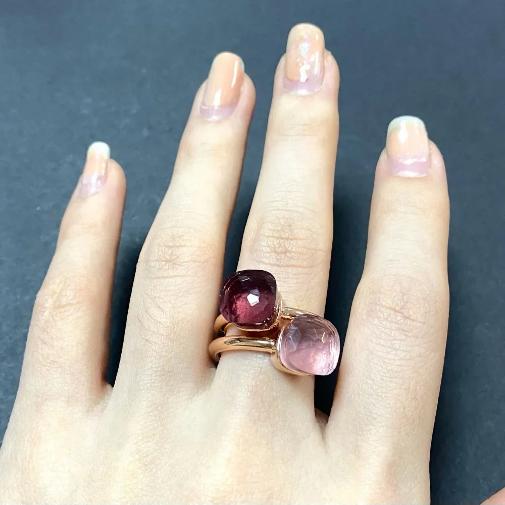 2Pcs/Set Fashion Stacked Candy Ring Women Mix Color Crystal Jewelry 30 Colors Trendy Gift for Valentine's Day