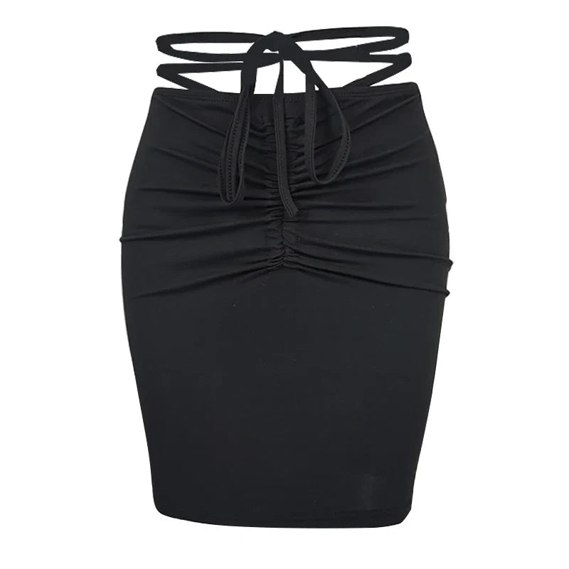 2026New Summer Women's ClothinginsHot girl high-waisted bodycon skirt European and American drawstring tie-up mini skirt