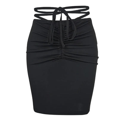 2026New Summer Women's ClothinginsHot girl high-waisted bodycon skirt European and American drawstring tie-up mini skirt