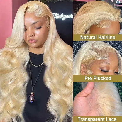 220% Density 38 Inch 613 Honey Blonde Straight Lace Front Wig Human Hair 13x6 HD Transparent Lace Frontal Wigs Pre Plucked